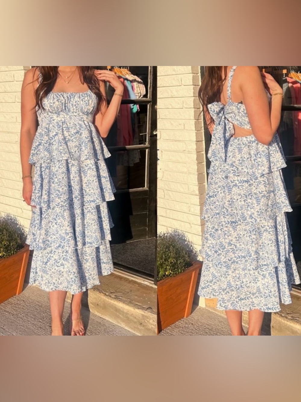 mine Blue White Floral Tiered Maxi Dress with Back Tie
